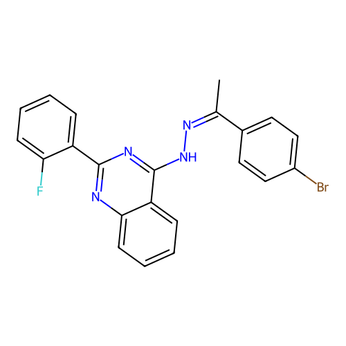 4-{(2Z)-2-[1-(4-bromophenyl)ethylidene]hydrazinyl}-2-(2-fluorophenyl)quinazoline structure