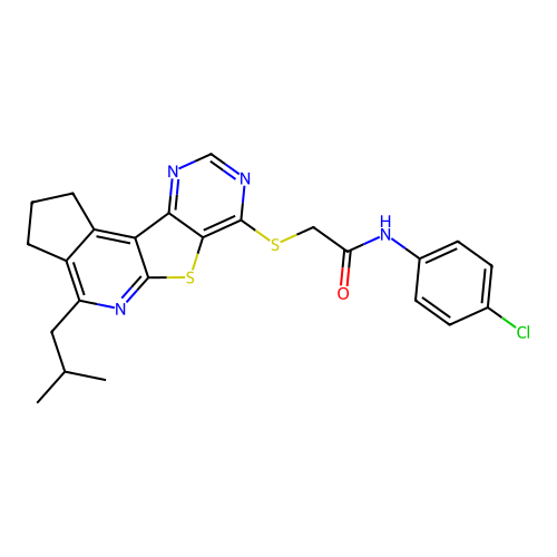 N-(4-chlorophenyl)-2-((4-isobutyl-2,3-dihydro-1H-cyclopenta[4',5']pyrido[3',2':4,5]thieno[3,2-d]pyrimidin-7-yl)thio)acetamide structure