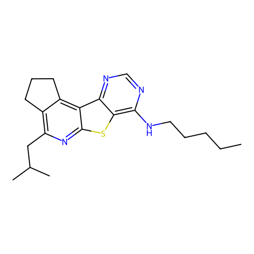 4-(2-methylpropyl)-N-pentyl-2,3-dihydro-1H-cyclopenta[4',5']pyrido[3',2':4,5]thieno[3,2-d]pyrimidin-7-amine structure
