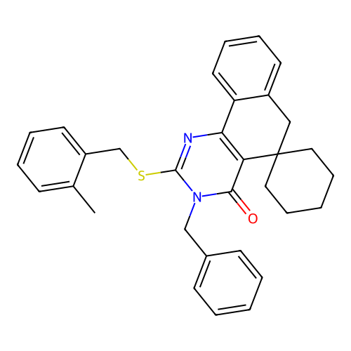 3-benzyl-2-((2-methylbenzyl)thio)-3H-spiro[benzo[h]quinazoline-5,1'-cyclohexan]-4(6H)-one structure