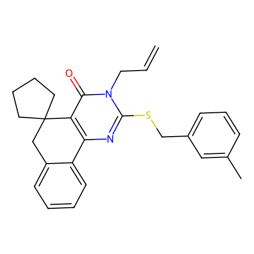3-allyl-2-((3-methylbenzyl)thio)-3H-spiro[benzo[h]quinazoline-5,1'-cyclopentan]-4(6H)-one structure
