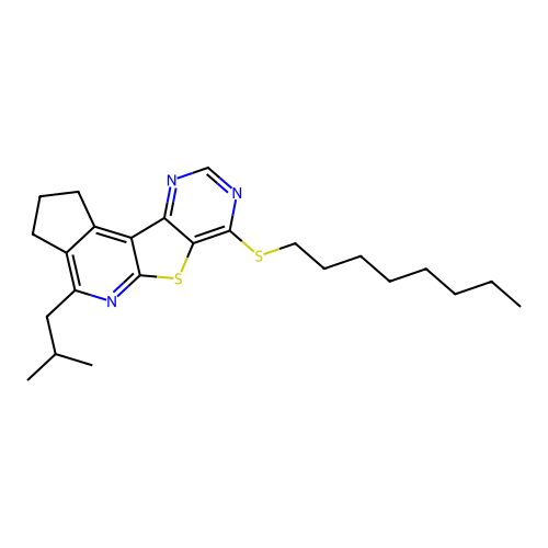 4-(2-methylpropyl)-7-(octylsulfanyl)-2,3-dihydro-1H-cyclopenta[4',5']pyrido[3',2':4,5]thieno[3,2-d]pyrimidine structure