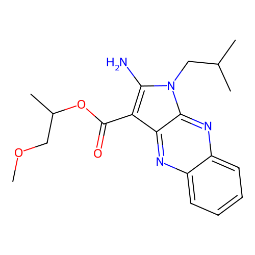 1-methoxypropan-2-yl 2-amino-1-(2-methylpropyl)pyrrolo[3,2-b]quinoxaline-3-carboxylate structure