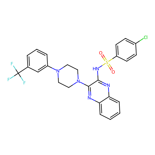 4-chloro-N-(3-(4-(3-(trifluoromethyl)phenyl)piperazin-1-yl)quinoxalin-2-yl)benzenesulfonamide structure