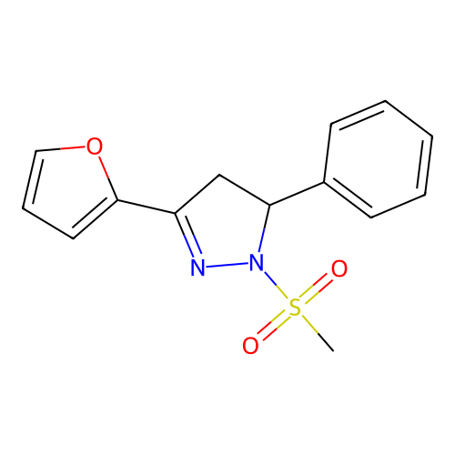 3-(furan-2-yl)-1-(methylsulfonyl)-5-phenyl-4,5-dihydro-1H-pyrazole structure