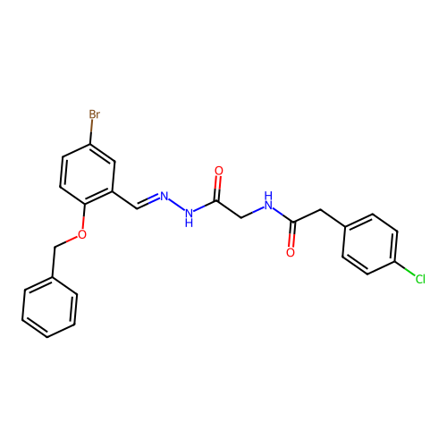 (E)-N-(2-(2-(2-(benzyloxy)-5-bromobenzylidene)hydrazinyl)-2-oxoethyl)-2-(4-chlorophenyl)acetamide structure