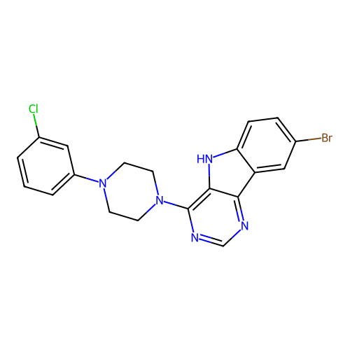 8-bromo-4-[4-(3-chlorophenyl)piperazin-1-yl]-5H-pyrimido[5,4-b]indole structure