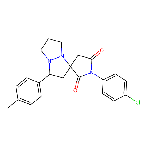 1'-(4-chlorophenyl)-3-(4-methylphenyl)tetrahydro-2'H,5H,5'H-spiro[pyrazolo[1,2-a]pyrazole-1,3'-pyrrolidine]-2',5'-dione structure