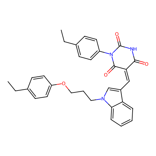 (5Z)-5-({1-[3-(4-ethylphenoxy)propyl]-1H-indol-3-yl}methylidene)-1-(4-ethylphenyl)pyrimidine-2,4,6(1H,3H,5H)-trione structure