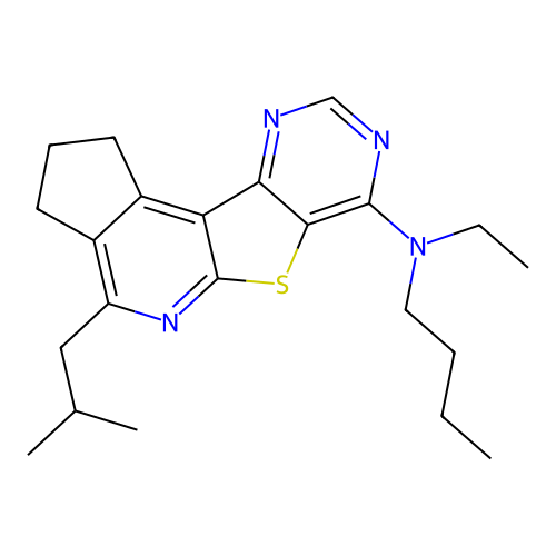 N-butyl-N-ethyl-4-(2-methylpropyl)-2,3-dihydro-1H-cyclopenta[4',5']pyrido[3',2':4,5]thieno[3,2-d]pyrimidin-7-amine structure