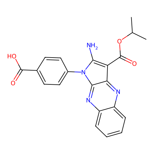 4-(2-Amino-3-propan-2-yloxycarbonylpyrrolo[3,2-b]quinoxalin-1-yl)benzoic acid structure