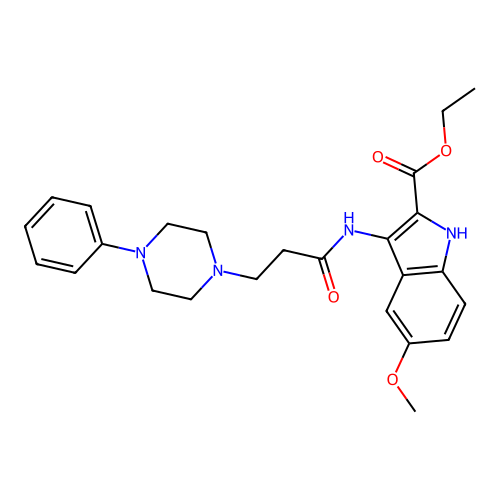 Ethyl 5-methoxy-3-[3-(4-phenylpiperazin-1-yl)propanoylamino]-1H-indole-2-carboxylate structure