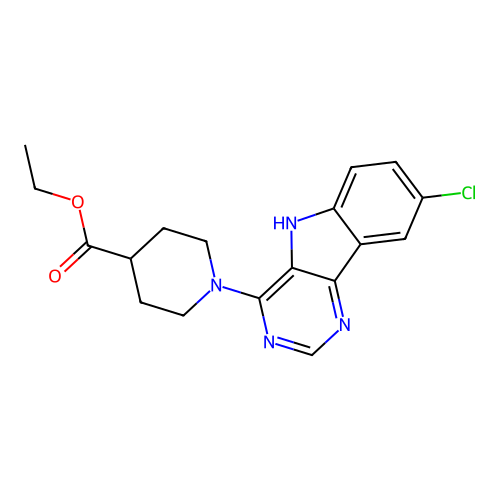 ethyl 1-(8-chloro-5H-pyrimido[5,4-b]indol-4-yl)piperidine-4-carboxylate structure