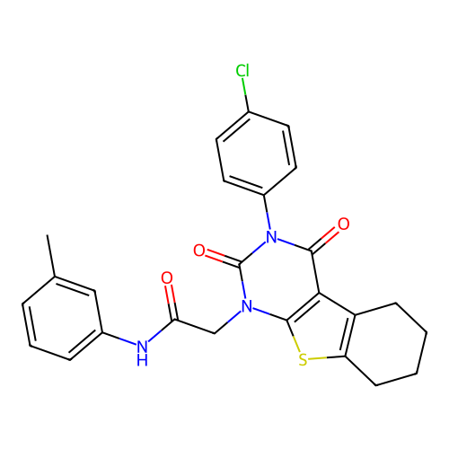 2-(3-(4-chlorophenyl)-2,4-dioxo-3,4,5,6,7,8-hexahydrobenzo[4,5]thieno[2,3-d]pyrimidin-1(2H)-yl)-N-(m-tolyl)acetamide structure