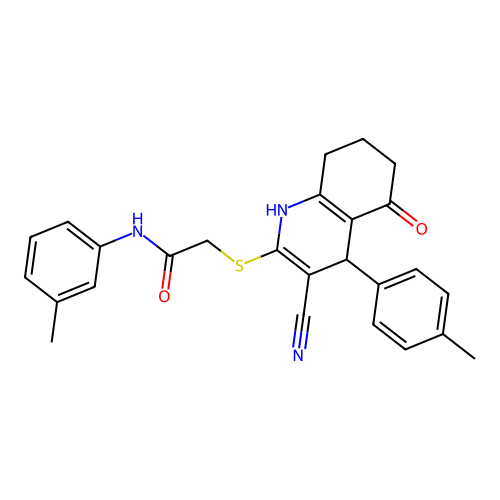 2-((3-cyano-5-oxo-4-(p-tolyl)-1,4,5,6,7,8-hexahydroquinolin-2-yl)thio)-N-(m-tolyl)acetamide structure