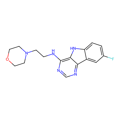 8-fluoro-N-[2-(morpholin-4-yl)ethyl]-5H-pyrimido[5,4-b]indol-4-amine structure