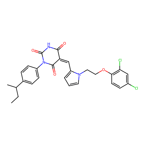 (5Z)-1-(4-butan-2-ylphenyl)-5-[[1-[2-(2,4-dichlorophenoxy)ethyl]pyrrol-2-yl]methylidene]-1,3-diazinane-2,4,6-trione structure
