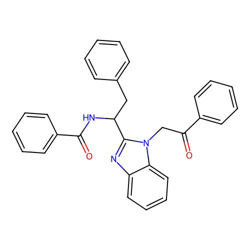 N-{1-[1-(2-oxo-2-phenylethyl)-1H-benzimidazol-2-yl]-2-phenylethyl}benzamide structure