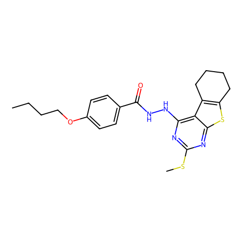 4-butoxy-N'-(2-(methylthio)-5,6,7,8-tetrahydrobenzo[4,5]thieno[2,3-d]pyrimidin-4-yl)benzohydrazide structure