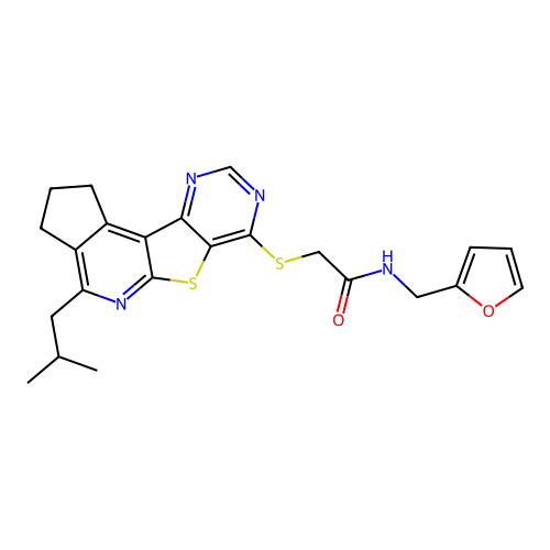 N-(furan-2-ylmethyl)-2-((4-isobutyl-2,3-dihydro-1H-cyclopenta[4',5']pyrido[3',2':4,5]thieno[3,2-d]pyrimidin-7-yl)thio)acetamide structure