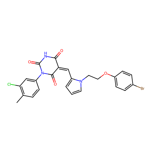 (5Z)-5-({1-[2-(4-bromophenoxy)ethyl]-1H-pyrrol-2-yl}methylidene)-1-(3-chloro-4-methylphenyl)pyrimidine-2,4,6(1H,3H,5H)-trione structure