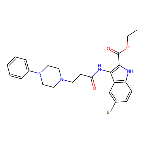 Ethyl 5-bromo-3-[3-(4-phenylpiperazin-1-yl)propanoylamino]-1H-indole-2-carboxylate structure