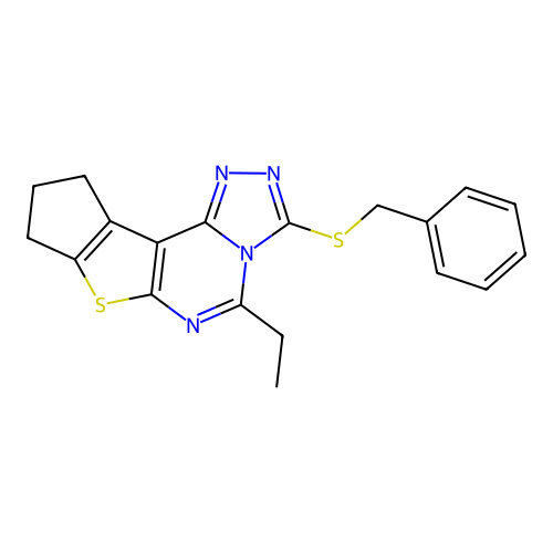 3-(benzylsulfanyl)-5-ethyl-9,10-dihydro-8H-cyclopenta[4,5]thieno[3,2-e][1,2,4]triazolo[4,3-c]pyrimidine structure