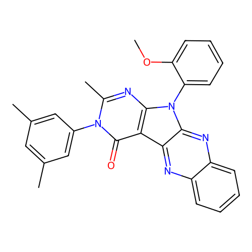 3-(3,5-dimethylphenyl)-11-(2-methoxyphenyl)-2-methyl-3,11-dihydro-4H-pyrimido[5',4':4,5]pyrrolo[2,3-b]quinoxalin-4-one structure