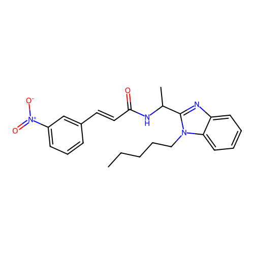 (2E)-3-(3-nitrophenyl)-N-[1-(1-pentyl-1H-benzimidazol-2-yl)ethyl]prop-2-enamide structure