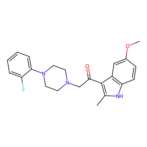 2-[4-(2-fluorophenyl)piperazin-1-yl]-1-(5-methoxy-2-methyl-1H-indol-3-yl)ethanone structure