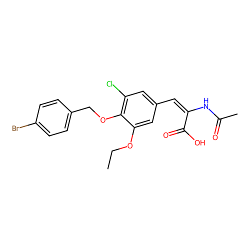 (2E)-2-(acetylamino)-3-{4-[(4-bromobenzyl)oxy]-3-chloro-5-ethoxyphenyl}prop-2-enoic acid structure
