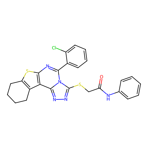 2-((5-(2-chlorophenyl)-8,9,10,11-tetrahydrobenzo[4,5]thieno[3,2-e][1,2,4]triazolo[4,3-c]pyrimidin-3-yl)thio)-N-phenylacetamide structure