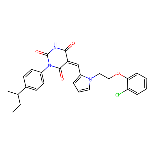 (5Z)-1-(4-butan-2-ylphenyl)-5-[[1-[2-(2-chlorophenoxy)ethyl]pyrrol-2-yl]methylidene]-1,3-diazinane-2,4,6-trione structure