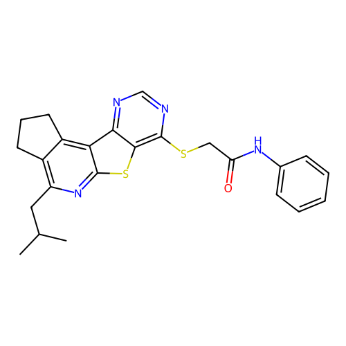 2-((4-isobutyl-2,3-dihydro-1H-cyclopenta[4',5']pyrido[3',2':4,5]thieno[3,2-d]pyrimidin-7-yl)thio)-N-phenylacetamide structure