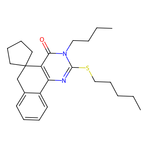 3-butyl-2-(pentylsulfanyl)-3H-spiro[benzo[h]quinazoline-5,1'-cyclopentan]-4(6H)-one structure