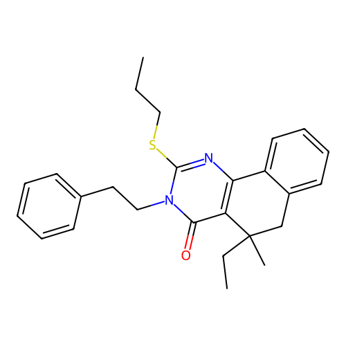 5-ethyl-5-methyl-3-phenethyl-2-propylsulfanyl-6H-benzo[h]quinazolin-4-one structure