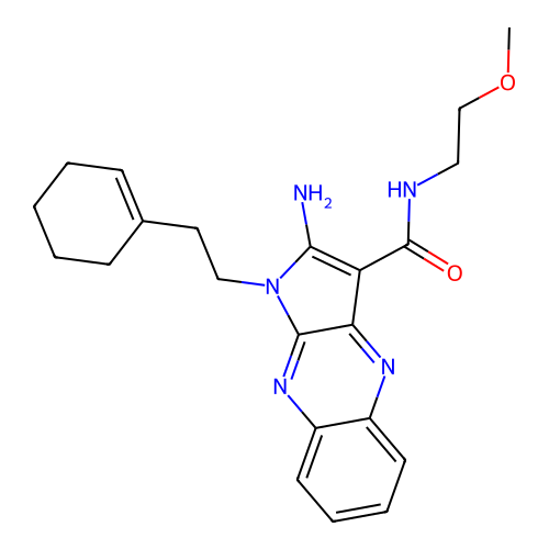 2-amino-1-[2-(cyclohexen-1-yl)ethyl]-N-(2-methoxyethyl)pyrrolo[3,2-b]quinoxaline-3-carboxamide structure