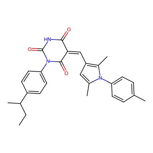 (5Z)-1-(4-butan-2-ylphenyl)-5-[[2,5-dimethyl-1-(4-methylphenyl)pyrrol-3-yl]methylidene]-1,3-diazinane-2,4,6-trione structure