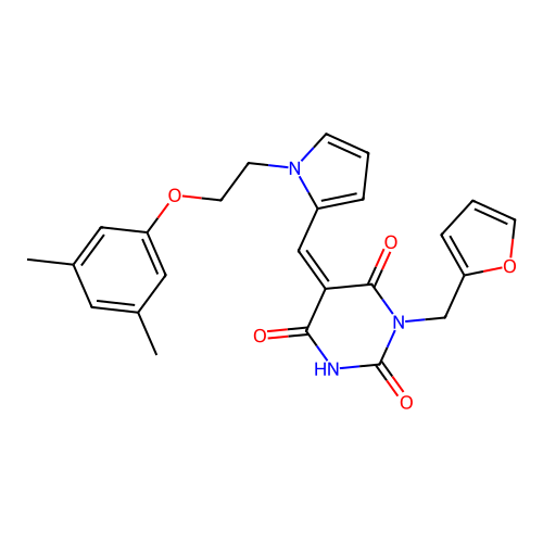 (Z)-5-((1-(2-(3,5-dimethylphenoxy)ethyl)-1H-pyrrol-2-yl)methylene)-1-(furan-2-ylmethyl)pyrimidine-2,4,6(1H,3H,5H)-trione structure
