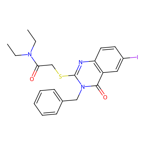 2-(3-benzyl-6-iodo-4-oxoquinazolin-2-yl)sulfanyl-N,N-diethylacetamide structure