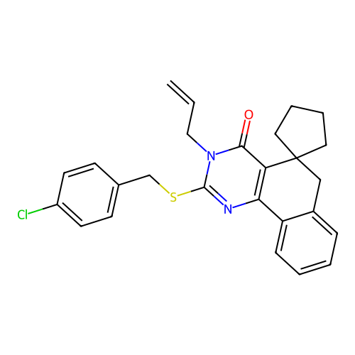 3-allyl-2-((4-chlorobenzyl)thio)-3H-spiro[benzo[h]quinazoline-5,1'-cyclopentan]-4(6H)-one structure