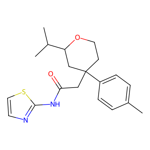 2-(2-Isopropyl-4-p-tolyl-tetrahydro-pyran-4-yl)-N-thiazol-2-yl-acetamide structure