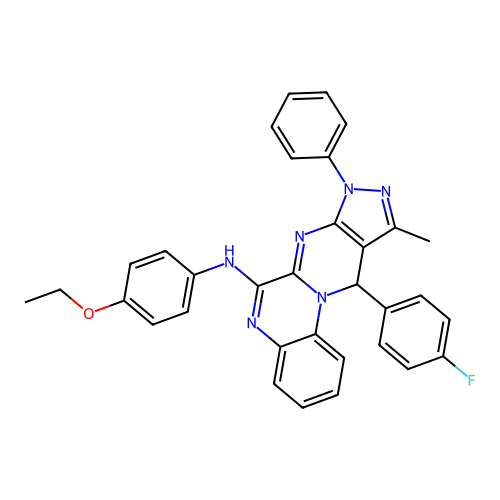 N-(4-ethoxyphenyl)-11-(4-fluorophenyl)-10-methyl-8-phenyl-8,11-dihydropyrazolo[3',4':4,5]pyrimido[1,2-a]quinoxalin-6-amine structure