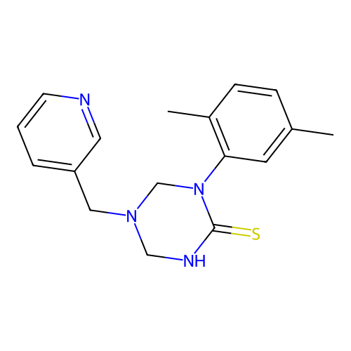 1-(2,5-Dimethylphenyl)-5-(pyridin-3-ylmethyl)-1,3,5-triazinane-2-thione structure