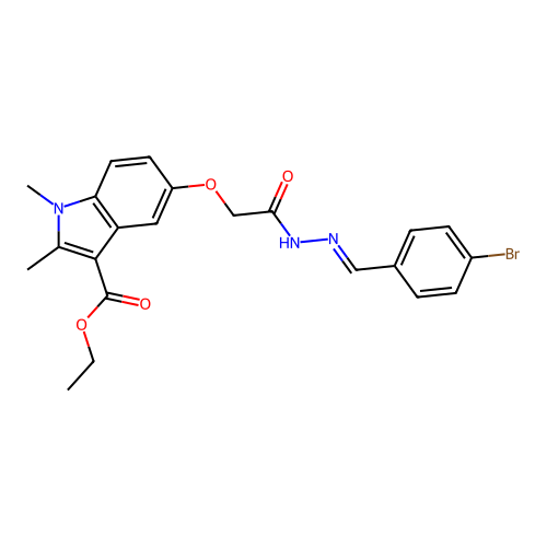 ethyl 5-(2-(2-(4-bromobenzylidene)hydrazinyl)-2-oxoethoxy)-1,2-dimethyl-1H-indole-3-carboxylate structure