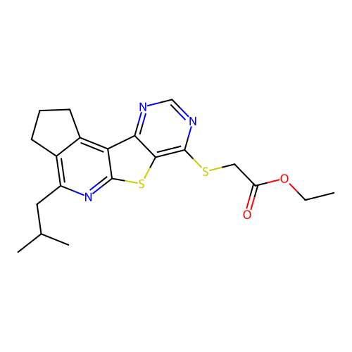ethyl {[4-(2-methylpropyl)-2,3-dihydro-1H-cyclopenta[4',5']pyrido[3',2':4,5]thieno[3,2-d]pyrimidin-7-yl]sulfanyl}acetate structure