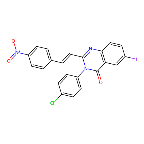 3-(4-chlorophenyl)-6-iodo-2-[(E)-2-(4-nitrophenyl)ethenyl]quinazolin-4(3H)-one structure