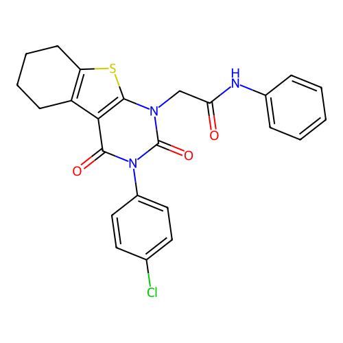 2-[3-(4-chlorophenyl)-2,4-dioxo-3,4,5,6,7,8-hexahydro[1]benzothieno[2,3-d]pyrimidin-1(2H)-yl]-N-phenylacetamide structure