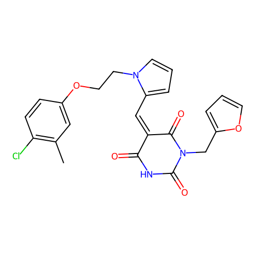 (Z)-5-((1-(2-(4-chloro-3-methylphenoxy)ethyl)-1H-pyrrol-2-yl)methylene)-1-(furan-2-ylmethyl)pyrimidine-2,4,6(1H,3H,5H)-trione structure