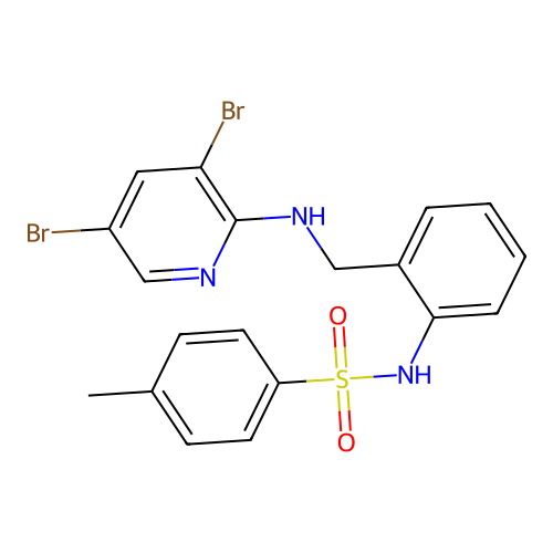 N-(2-(((3,5-dibromopyridin-2-yl)amino)methyl)phenyl)-4-methylbenzenesulfonamide structure
